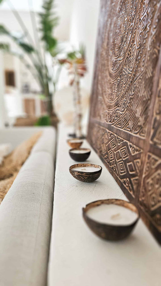 natuurlijke kaars in kokosnoot