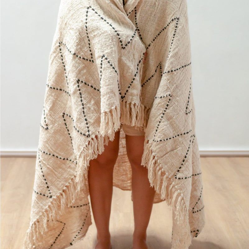 Handgeweven deken LINGGAH beige