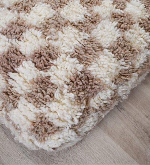 Marokkaans vloerkussen - Beige en wit
