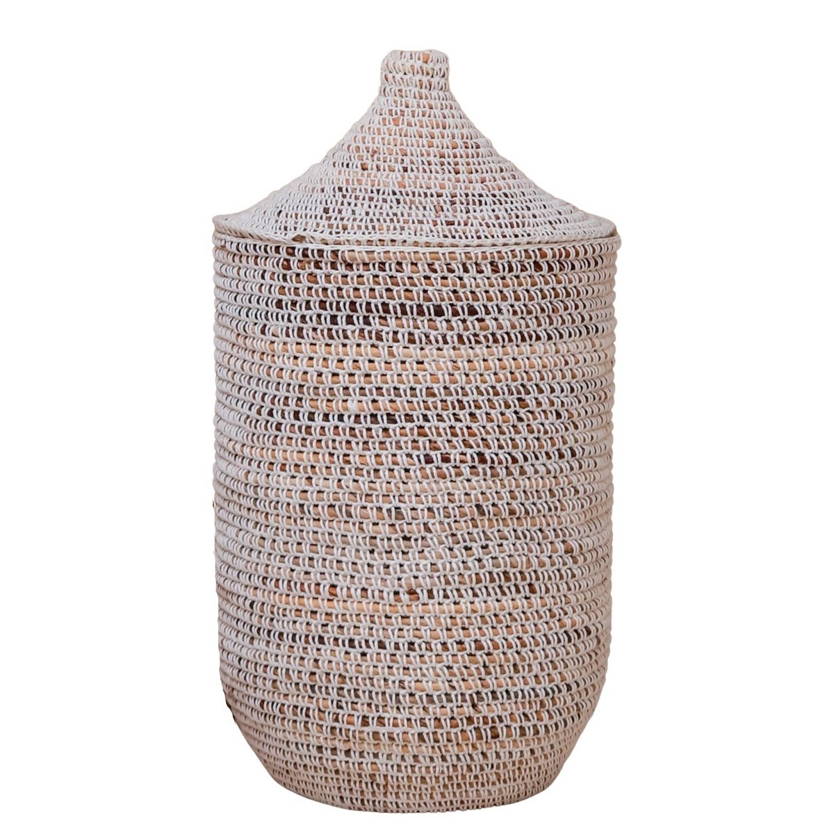 Wasmand met deksel wit/beige KAJA