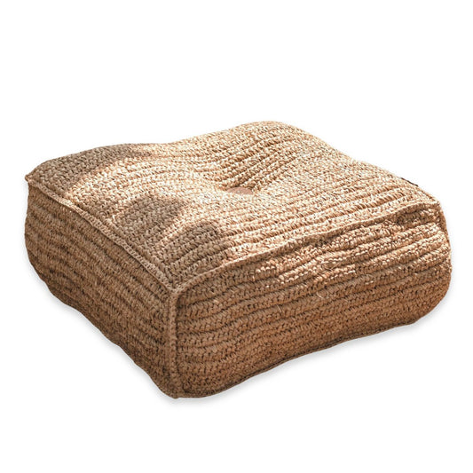 Vierkante naturel poef gemaakt van raffia