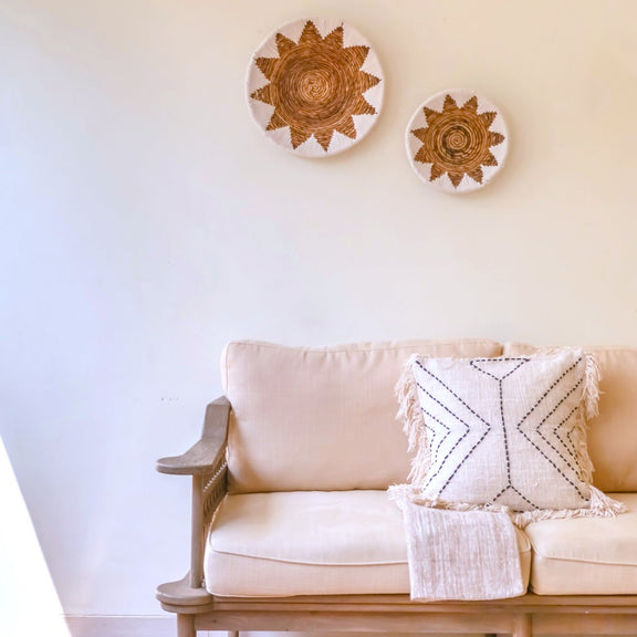 ronde boho wanddecoratie in de kleuren wit en bruin