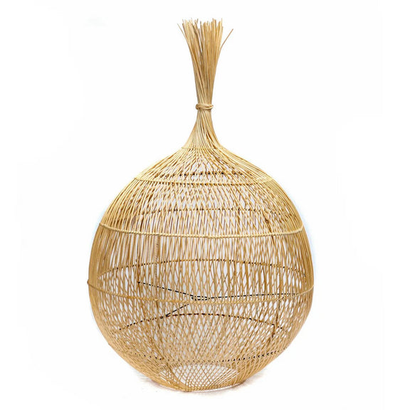 naturel gekleurde ronde vloerlamp gemaakt van rotan 