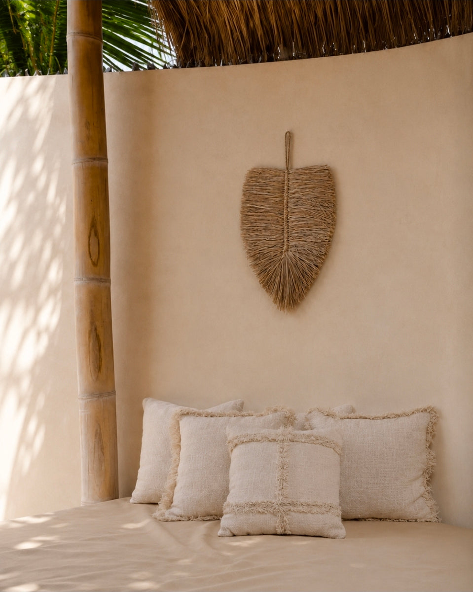 Boho wanddecoratie van raffia in naturel beige tint 