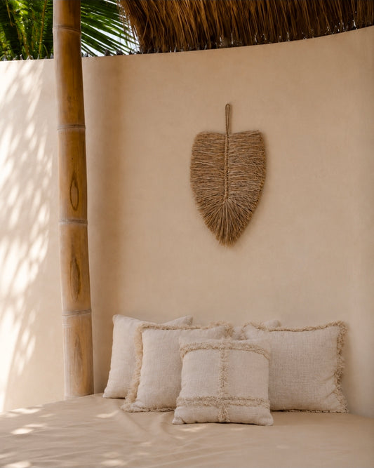 Boho wanddecoratie van raffia in naturel beige tint 
