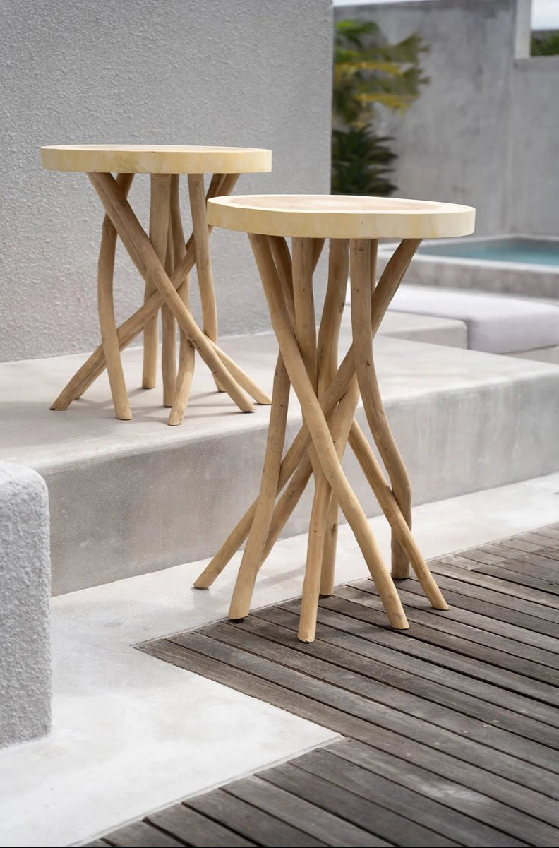 Houten ronde bijzettafel 