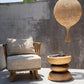 naturel gekleurde hanglamp gemaakt  van rotan in wabi sabi interieur