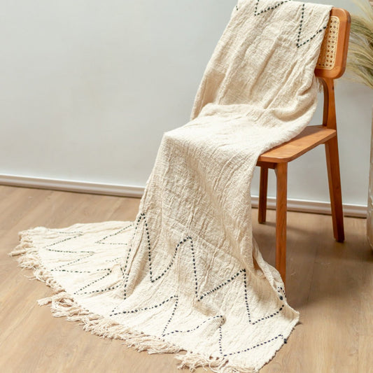Handgeweven deken LINGGAH beige