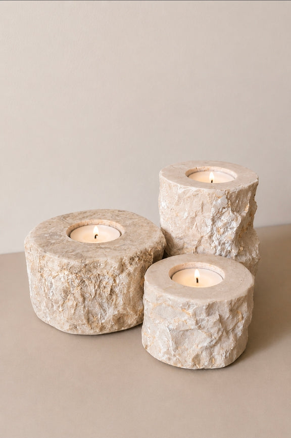 natuurlijk marmeren waxinelichthouders beige