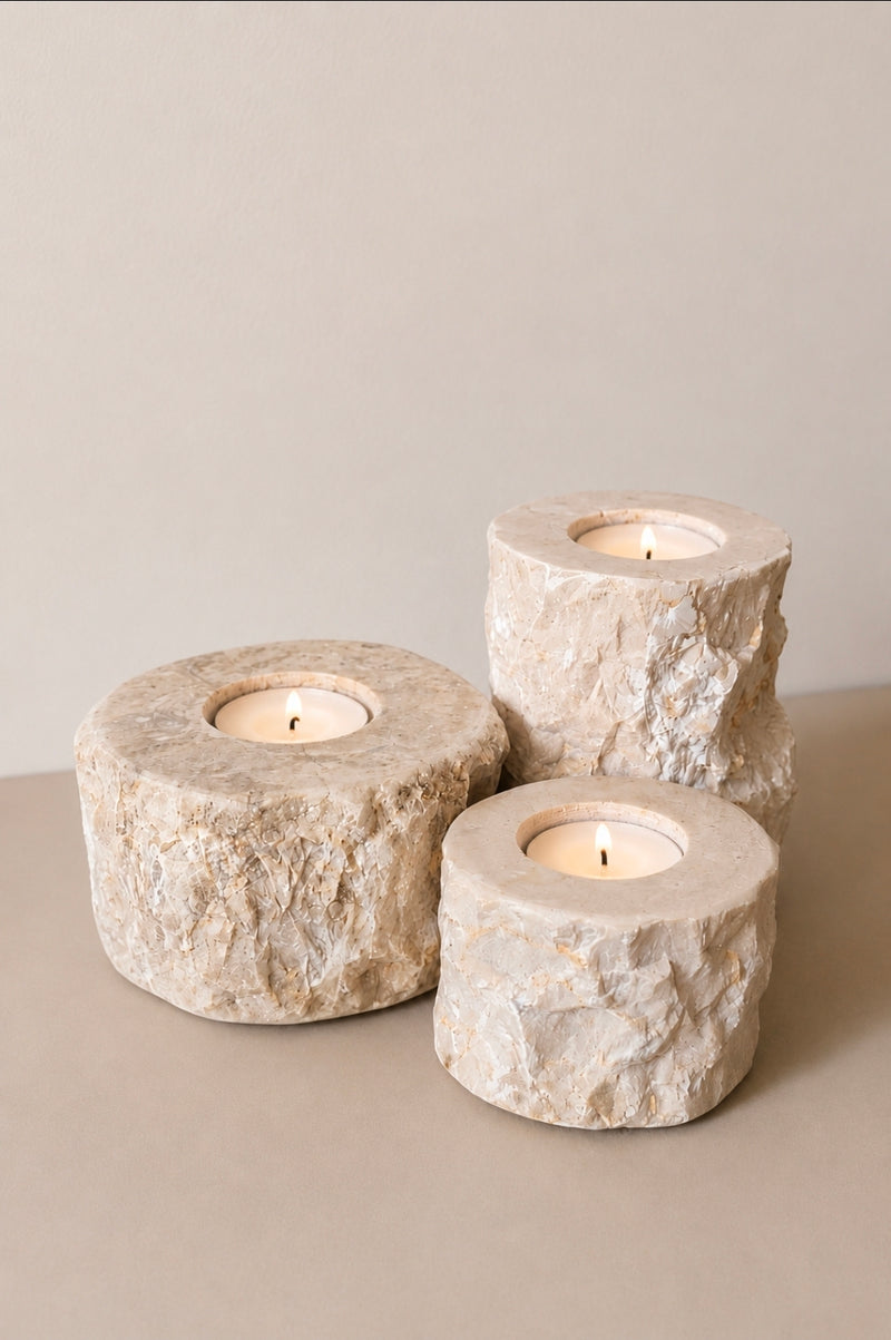 natuurlijk marmeren waxinelichthouders beige